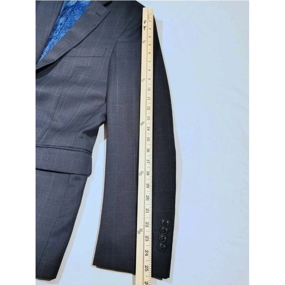Tallia 2 Piece Suit Mens 40R Wool 36x32 Blue Windowpane Plaid Flat Front - Picture 10 of 16